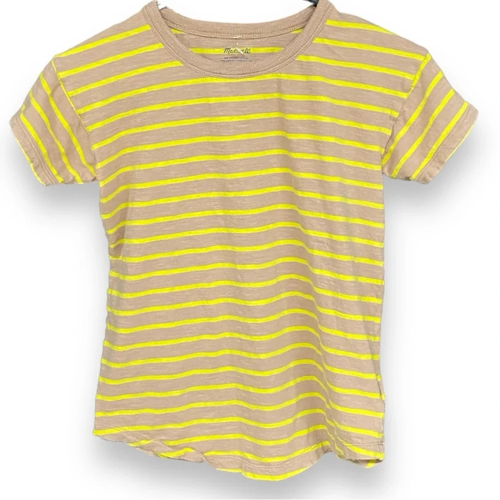 Madewell Organic Cotton Women's Tee in Beige & Zesty Yellow XXS - Picture 1 of 4